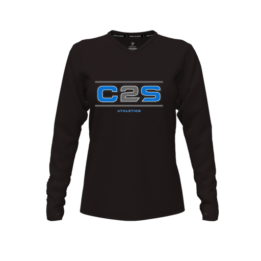 [CUS-DFW-TEES-CMF-VNK-LSL-BLK-FYXS-LOGO1] Comfort T-Shirt (Female Youth XS, Black, V Neck, Logo 1, Long Sleeve)