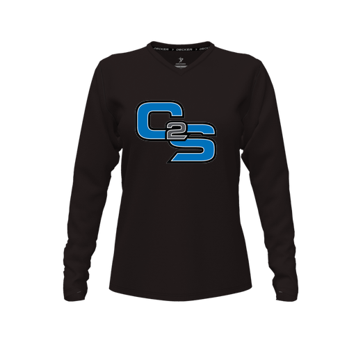 [FTLVCFBK-FYXS-LOGO3] Decker Comfort T-Shirt (Female Youth XS, Black, V Neck, Logo 3, Long Sleeve)