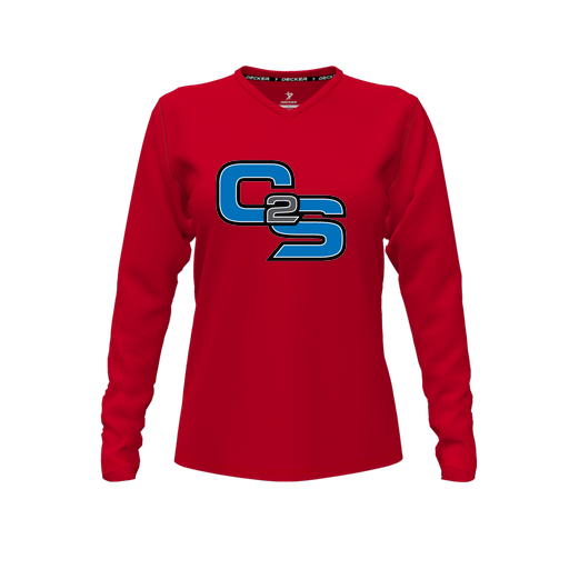 [CUS-DFW-TEES-CMF-VNK-LSL-RED-FYXS-LOGO3] Comfort T-Shirt (Female Youth XS, Red, V Neck, Logo 3, Long Sleeve)