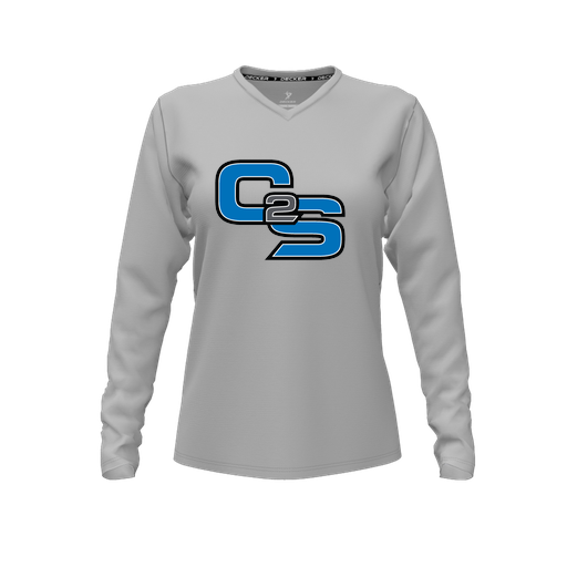 [CUS-DFW-TEES-CMF-VNK-LSL-GRY-FYXS-LOGO3] Decker Comfort T-Shirt (Female Youth XS, Gray, V Neck, Logo 3, Long Sleeve)