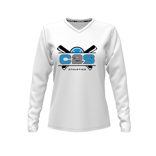 [FTLVPTWH-FYXS-LOGO2] Decker Performance T-Shirt (Female Youth XS, White, V Neck, Logo 2, Long Sleeve)