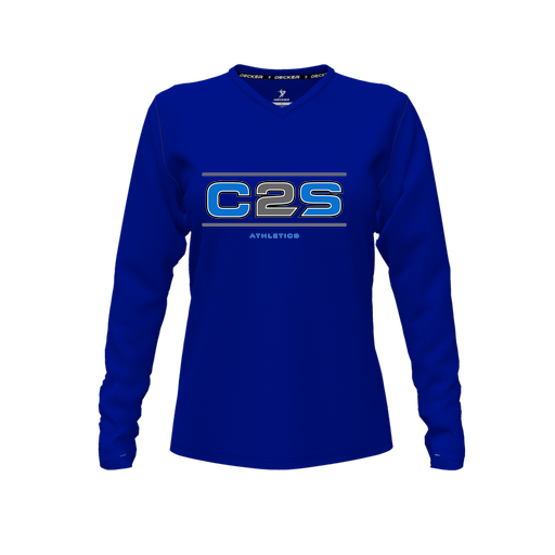 [FTLVPTRY-FYXS-LOGO1] Decker Performance T-Shirt (Female Youth XS, Royal, V Neck, Logo 1, Long Sleeve)