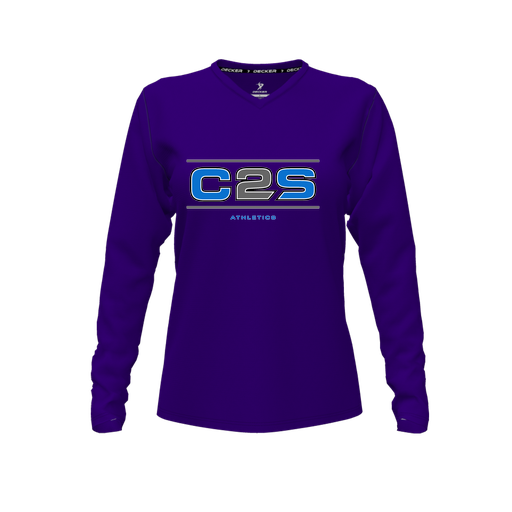 [CUS-DFW-TEES-PER-VNK-LSL-PUR-FYXS-LOGO1] Performance T-Shirt (Female Youth XS, Purple, V Neck, Logo 1, Long Sleeve)