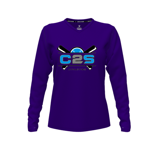[CUS-DFW-TEES-PER-VNK-LSL-PUR-FYXS-LOGO2] Performance T-Shirt (Female Youth XS, Purple, V Neck, Logo 2, Long Sleeve)