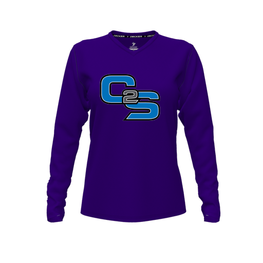 [CUS-DFW-TEES-PER-VNK-LSL-PUR-FYXS-LOGO3] Performance T-Shirt (Female Youth XS, Purple, V Neck, Logo 3, Long Sleeve)