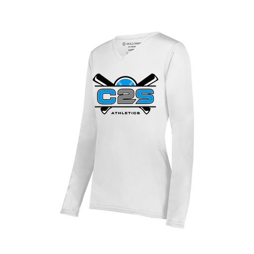 [222824.005.S-LOGO2] Ladies LS Smooth Sport Shirt (Female Adult S, White, Logo 2)